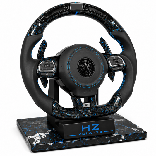 Volant VW Carbone Forgé Bleu Meplat avec Écran LED – Style Premium Performance