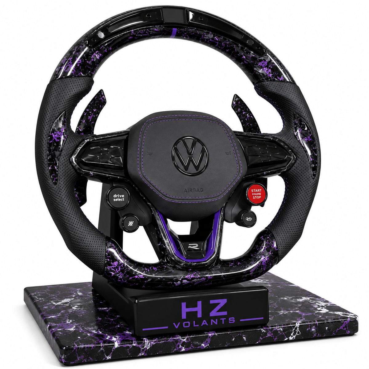Volant VW Carbone Forgé Violet LED RS – Boutons – Golf 8 GTI / R / Tiguan / Passat