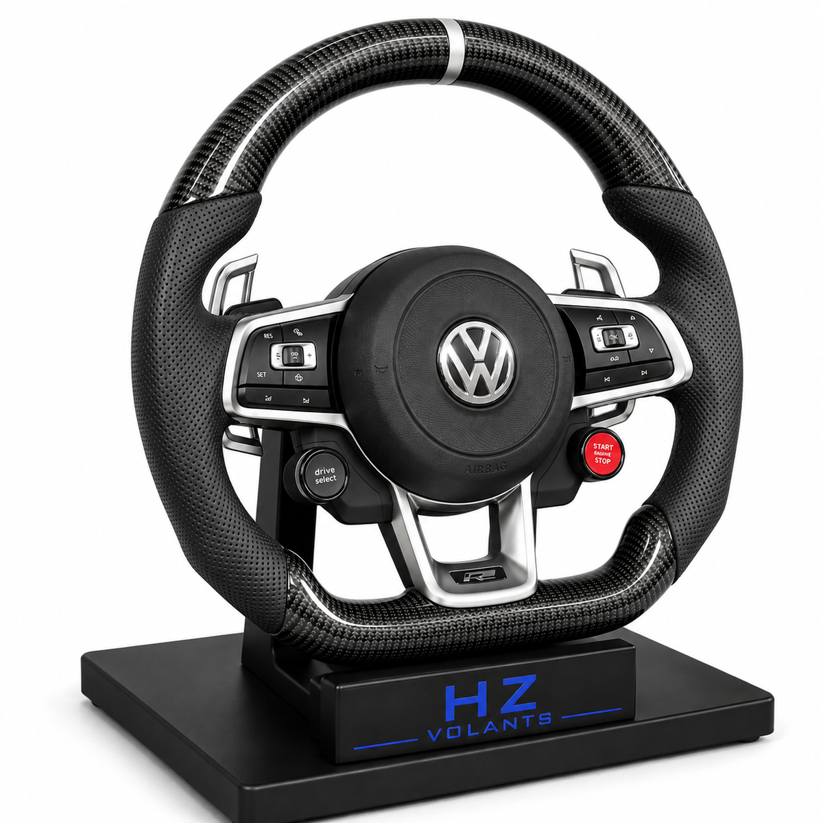 Volant VW Carbone Meplat avec Boutons Start/Stop & Drive Select – Performance Ultime