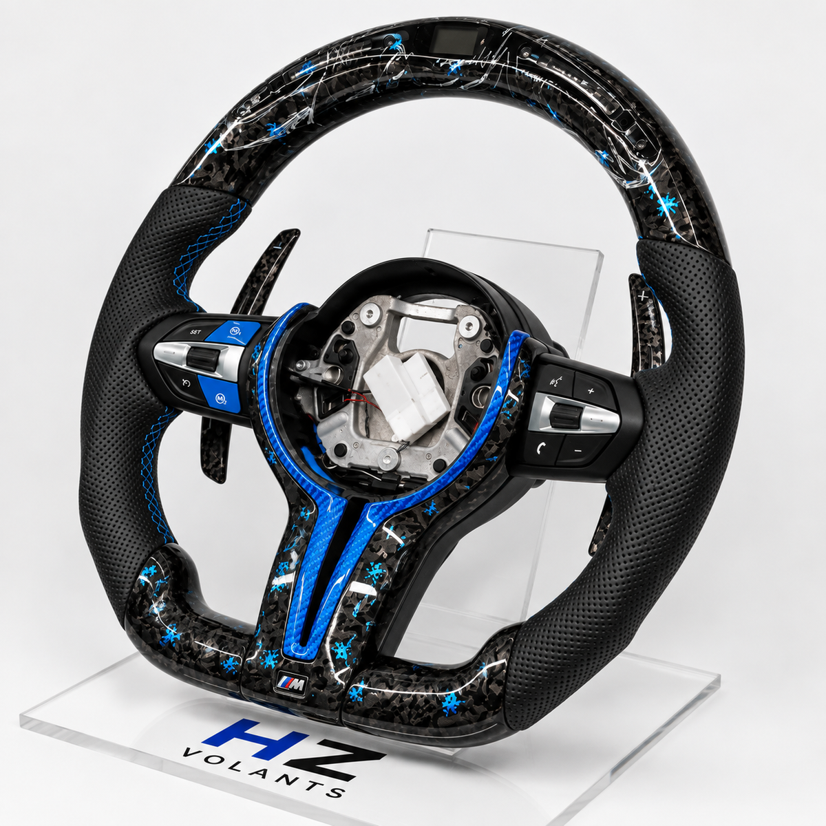Volant BMW M Performance Carbone Forgé Bleu & Alcantara – Compatible Série E