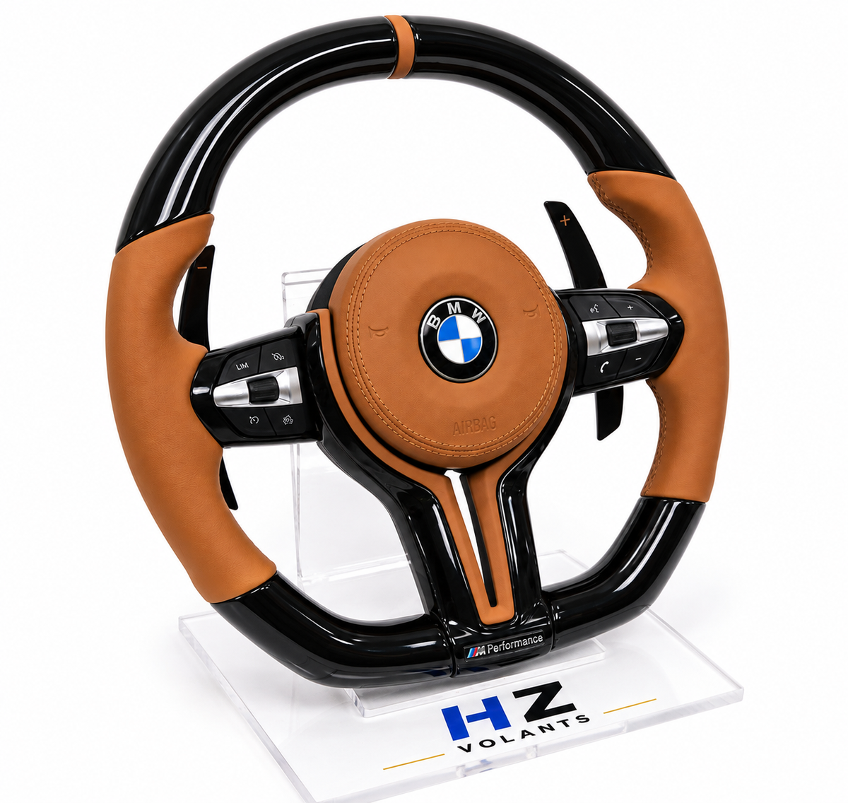Volante BMW M Sport de cuero premium – Acabado Piano Black – Compatible con Serie F y Serie E