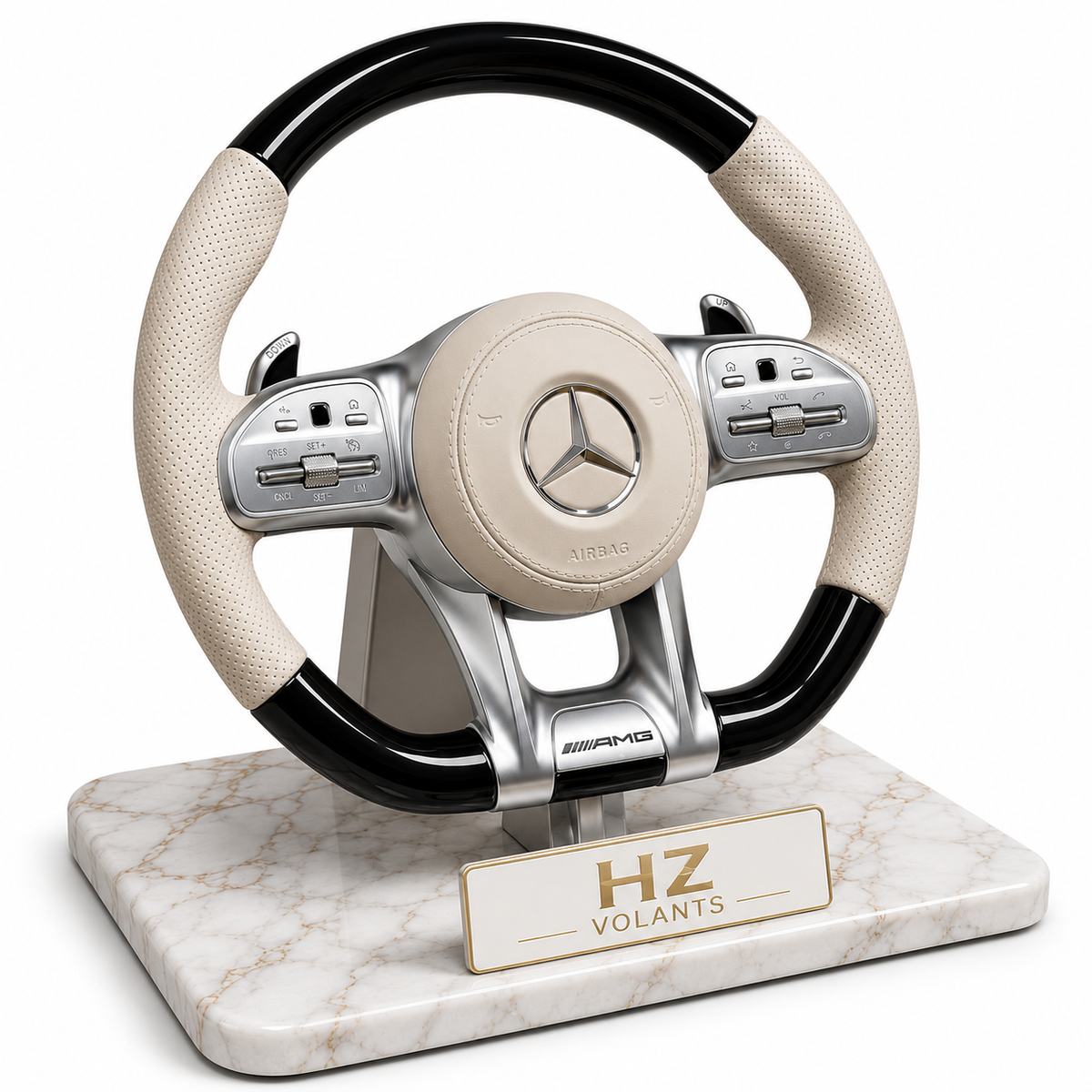 Volant Mercedes-AMG Cuir Beige & Noir – Design Luxe Sport OEM