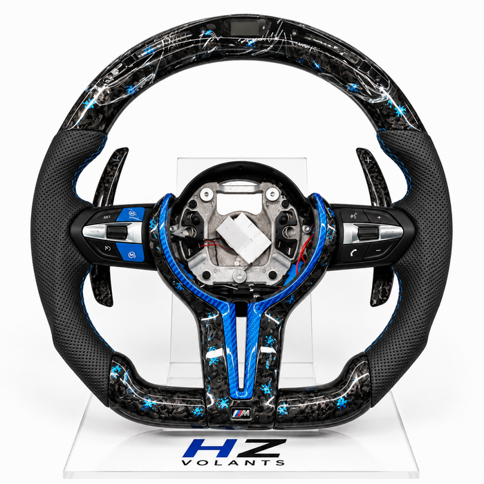 Volant BMW M Performance Carbone Forgé Bleu & Alcantara – Compatible Série E