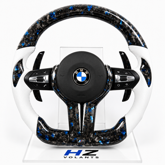 Volant BMW M Performance Carbone Forgé Bleu & Cuir Premium – Édition Exclusive – Série F & Série E