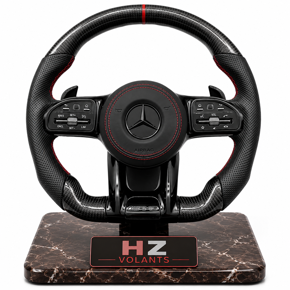 Volant Mercedes-AMG Carbone & Cuir avec Couture Rouge – Design Sport OEM