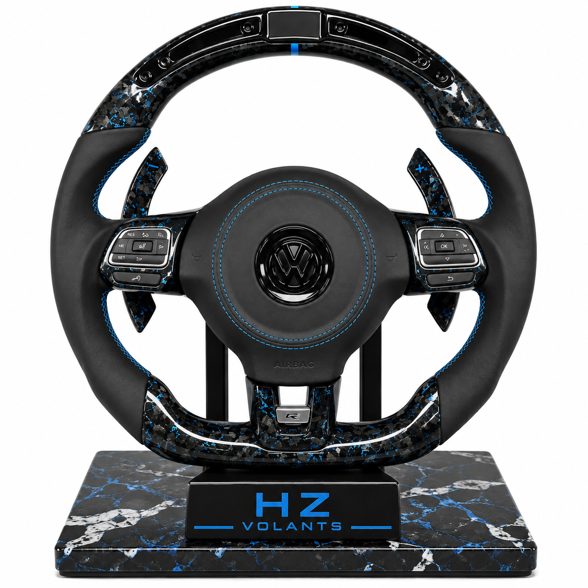 Volant VW Carbone Forgé Bleu Meplat avec Écran LED – Style Premium Performance