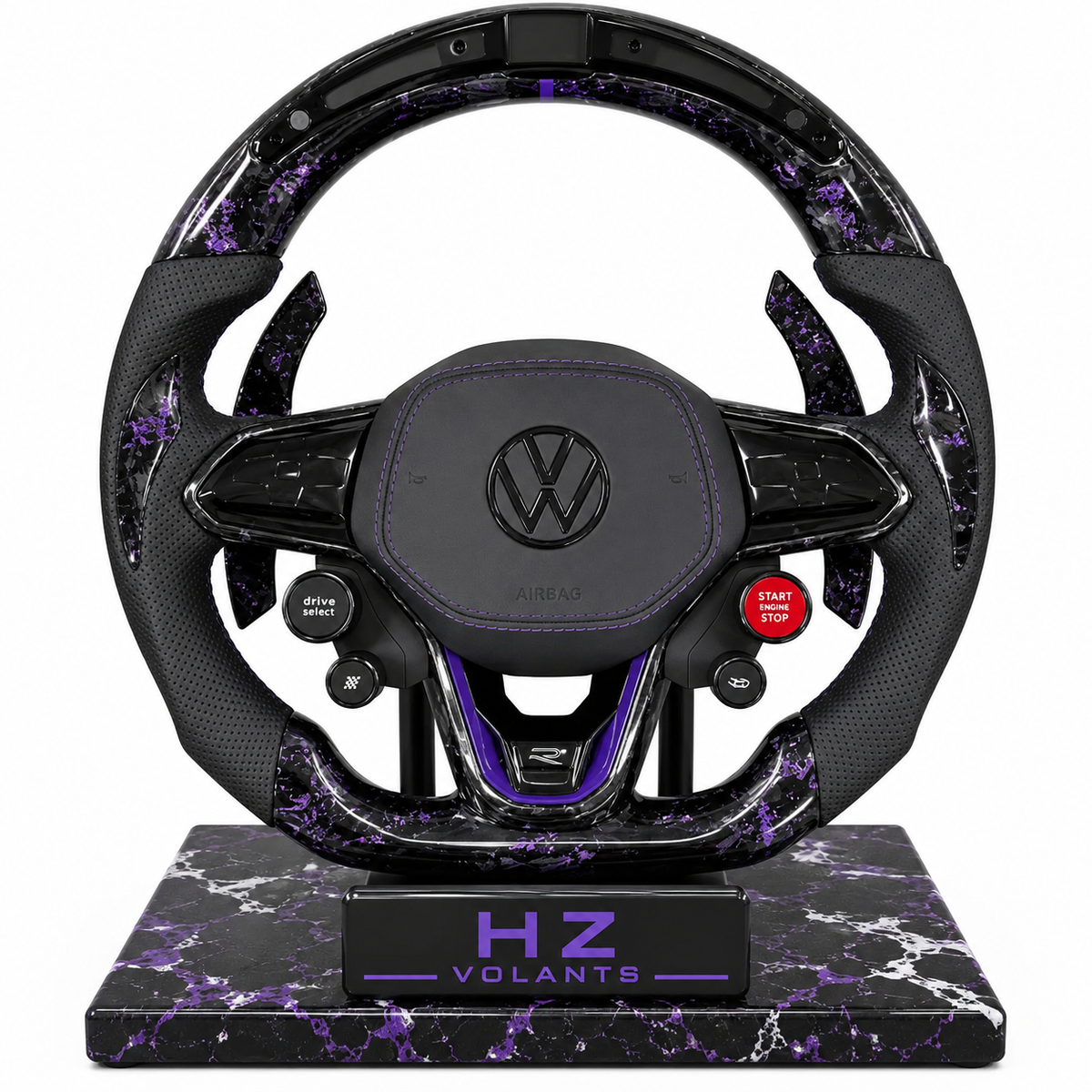 Volant VW Carbone Forgé Violet LED RS – Boutons – Golf 8 GTI / R / Tiguan / Passat