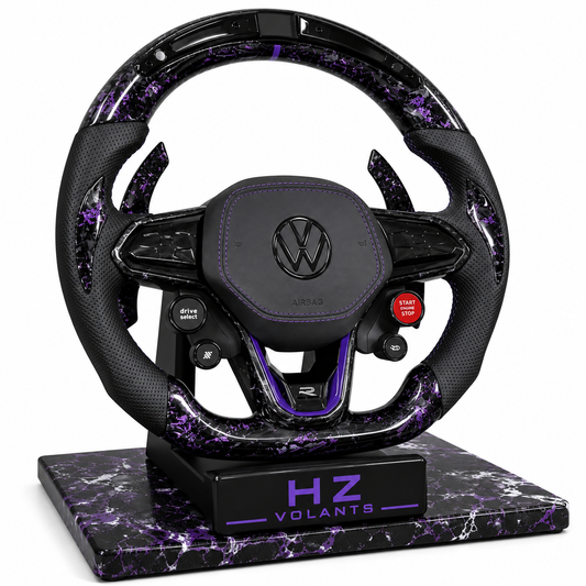 Volant VW Carbone Forgé Violet LED RS – Boutons – Golf 8 GTI / R / Tiguan / Passat