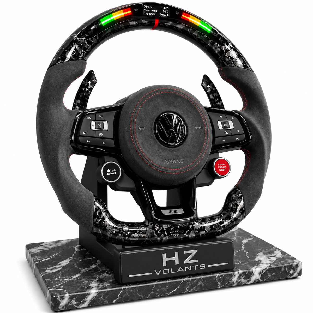 Volant VW Carbone Meplat LED Start/Stop & Drive Select – Version Racing Complète
