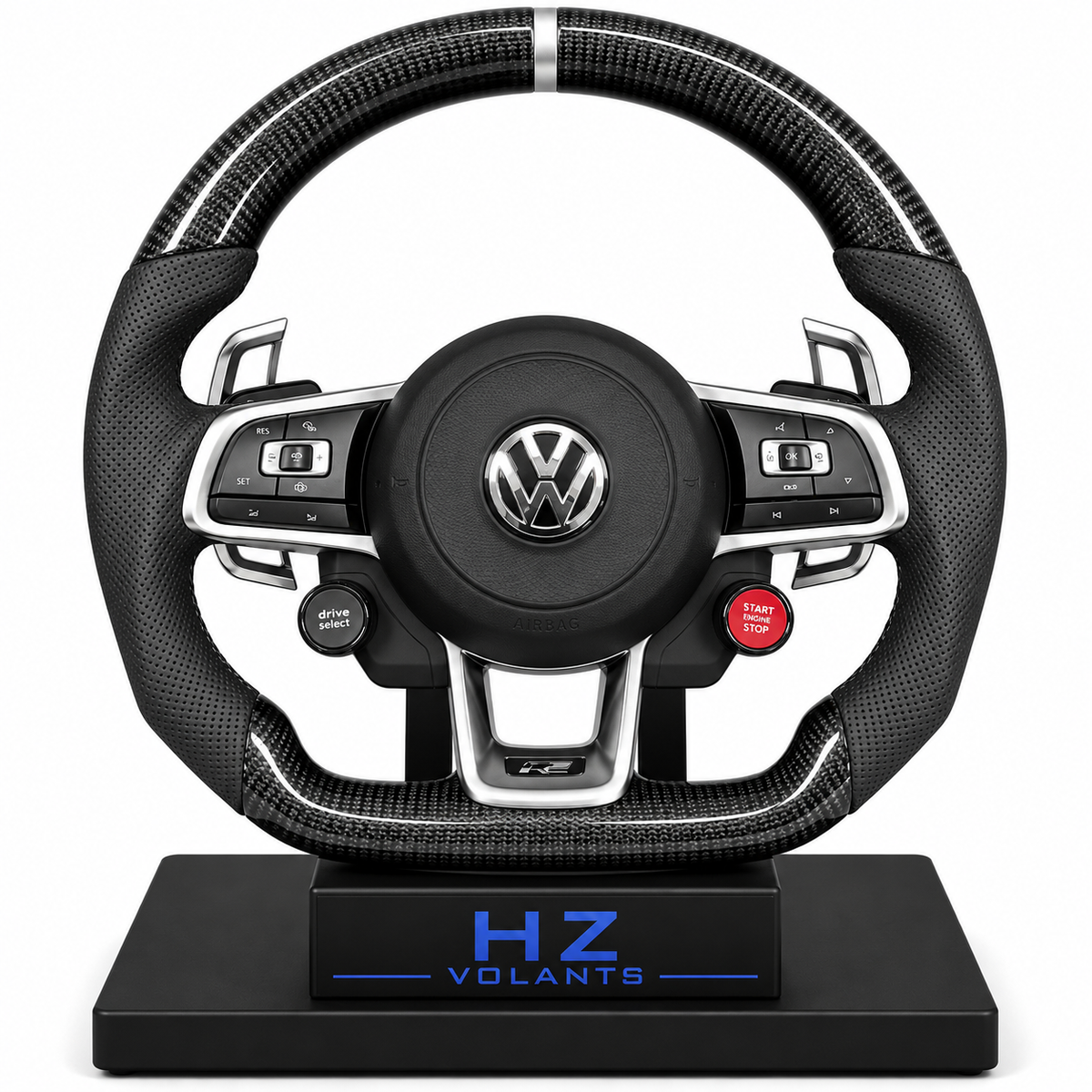 Volant VW Carbone Meplat avec Boutons Start/Stop & Drive Select – Performance Ultime