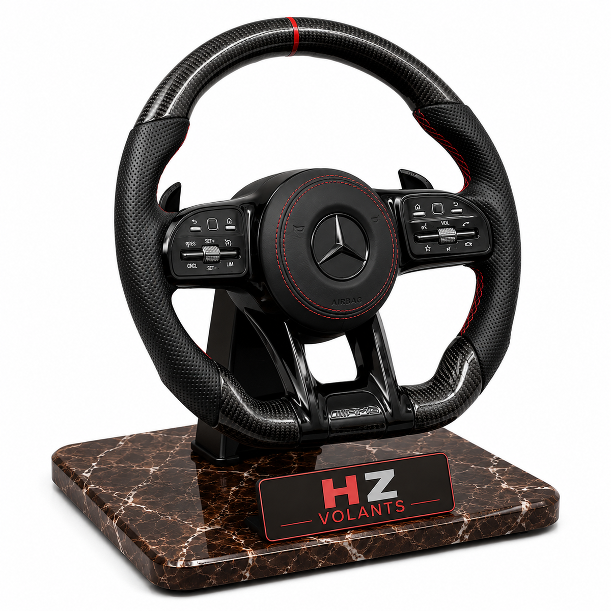 Volant Mercedes-AMG Carbone & Cuir avec Couture Rouge – Design Sport OEM